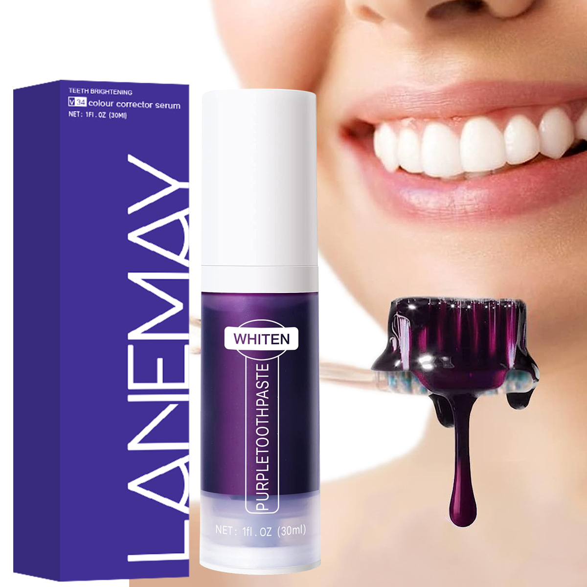 Teeth Whitening Promotion - Purple teeth whitening toothpaste removes plaque