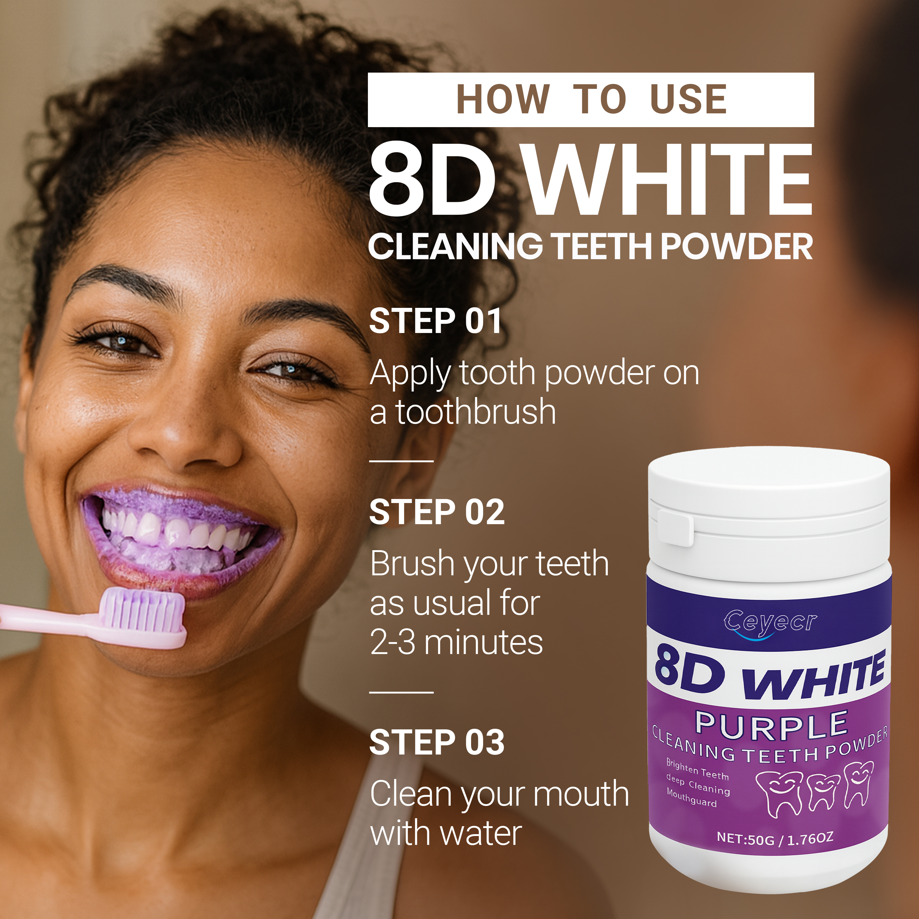 8D white Teeth Whitening Powde - đánh giá và giá Teeth Paint Whitening